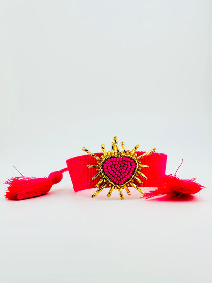 Salma pink heart beaded adjustable woven bracelet