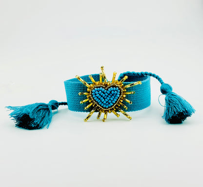 Salma turquoise heart beaded adjustable woven bracelet
