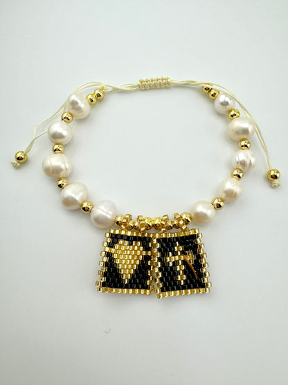 Piper fresh water beaded in black and gold filled bracelet
