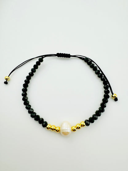 Clara black beaded 18k gold filled bracelet