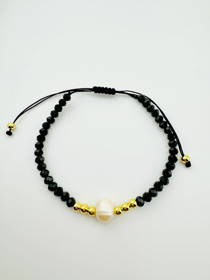 Clara black beaded 18k gold filled bracelet
