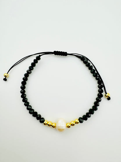 Clara black beaded 18k gold filled bracelet
