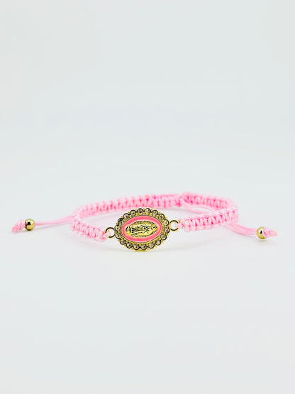 Virgen de Guadalupe woven pink adjustable bracelet with rhinestones
