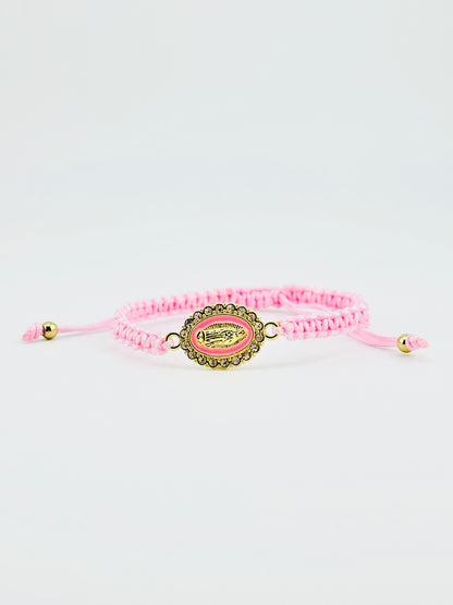 Virgen de Guadalupe woven pink adjustable bracelet with rhinestones