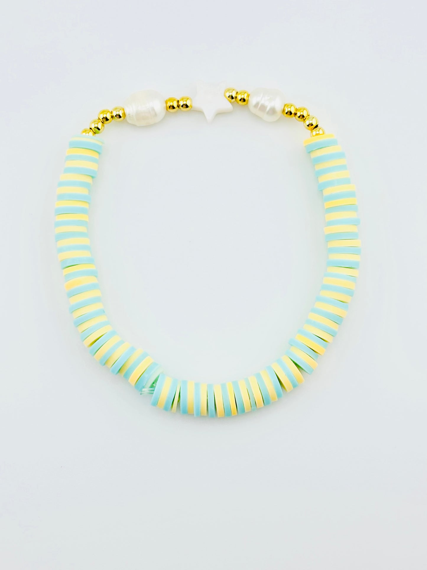 Vanessa 18k gold filled with fresh water pearls mint and yellow beads