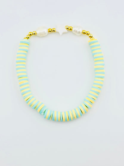 Vanessa 18k gold filled with fresh water pearls mint and yellow beads