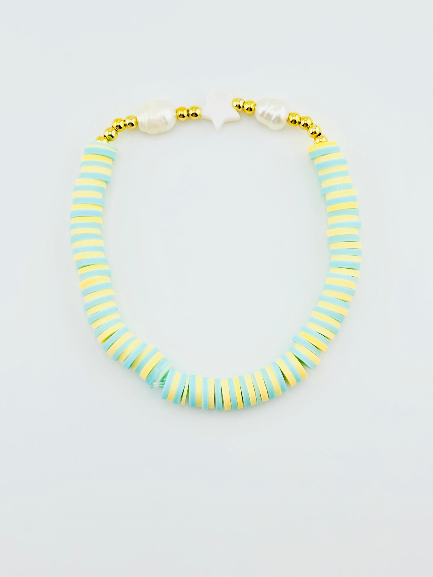 Vanessa 18k gold filled with fresh water pearls mint and yellow beads