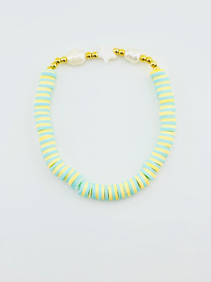 Vanessa 18k gold filled with fresh water pearls mint and yellow beads