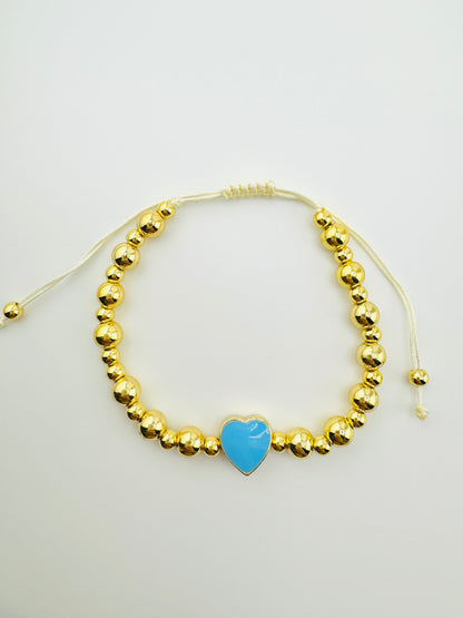 Samantha 18k gold filled bracelet with a blue enamel heart