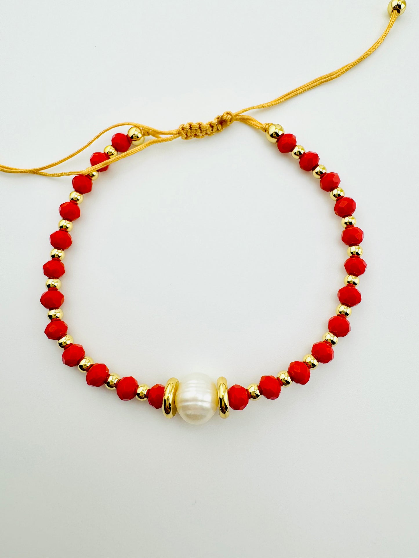 Remi red beaded fresh water pearl and 18k gold filled bracelet