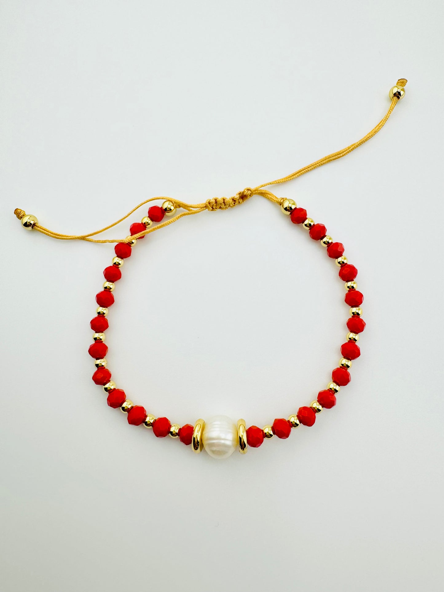 Remi red beaded fresh water pearl and 18k gold filled bracelet