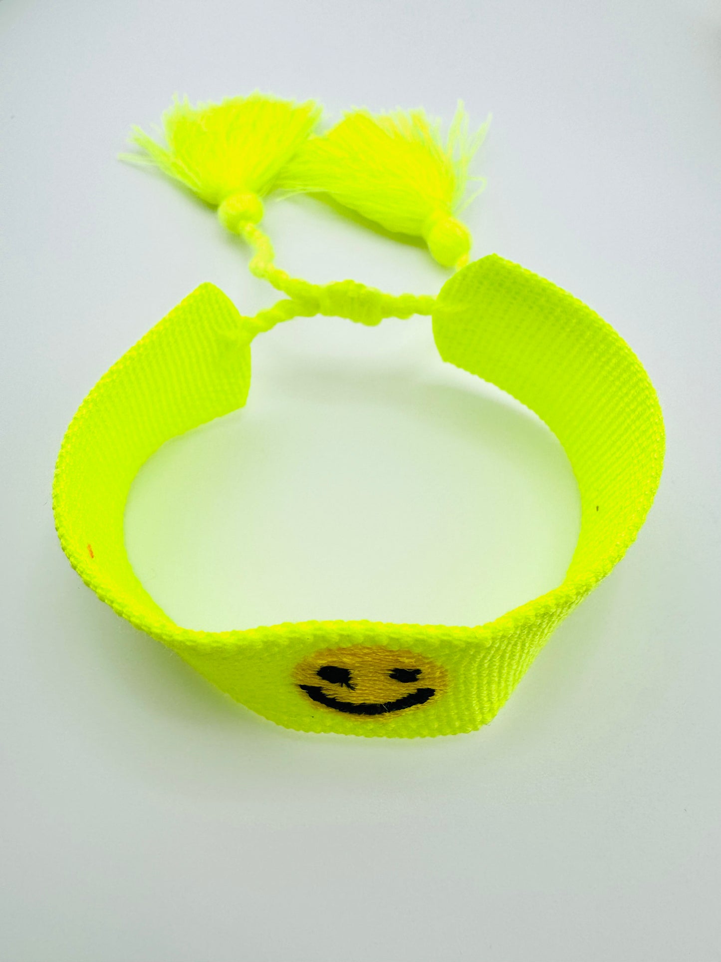 Millie woven neon yellow bracelet in happy face