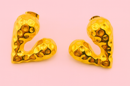 Lydia hammered heart-shaped gold filled earrings with textured finish Bella Blu Design