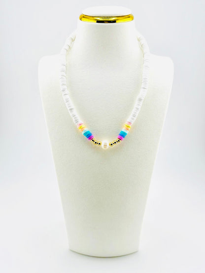 Pastel pearl necklace in white with 18K gold filled beads, Liliette style, Bella Blu Design