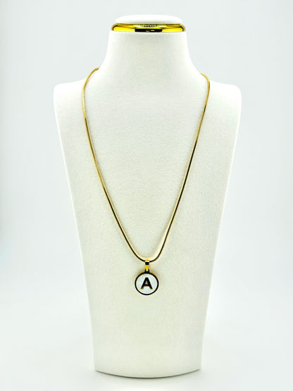 Personalized mother-of-pearl initial A necklace in gold-tone stainless steel