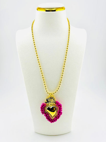 Sacred Heart necklace with magenta centerpiece in 18K gold filled – Bella Blu Design
