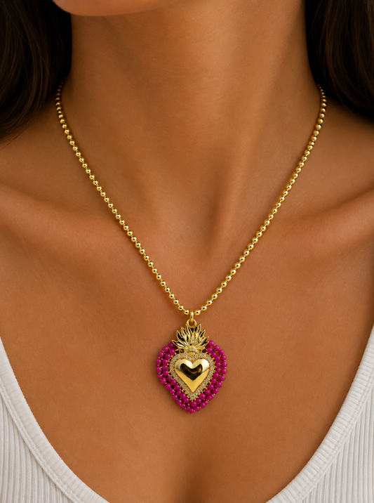 Sacred Heart necklace with magenta centerpiece in 18K gold filled – Bella Blu Design