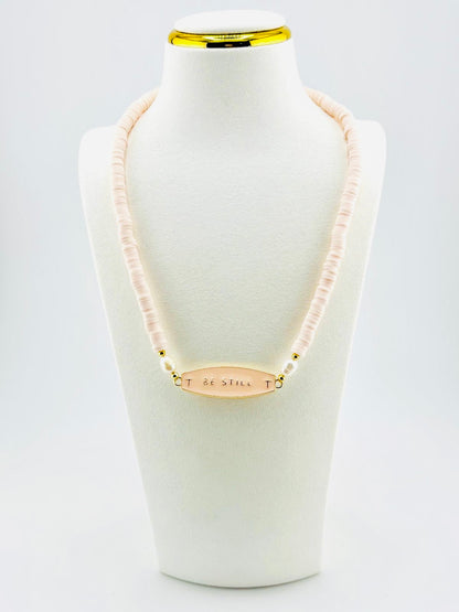 Soft pink beaded necklace with genuine freshwater pearls and gold-filled accents