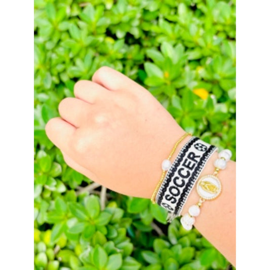 Soccer, Zariah & Makiela in Cream, Gold & Pearl Bracelet Bundle | Adjustable Woven & Gold Filled Jewelry Set