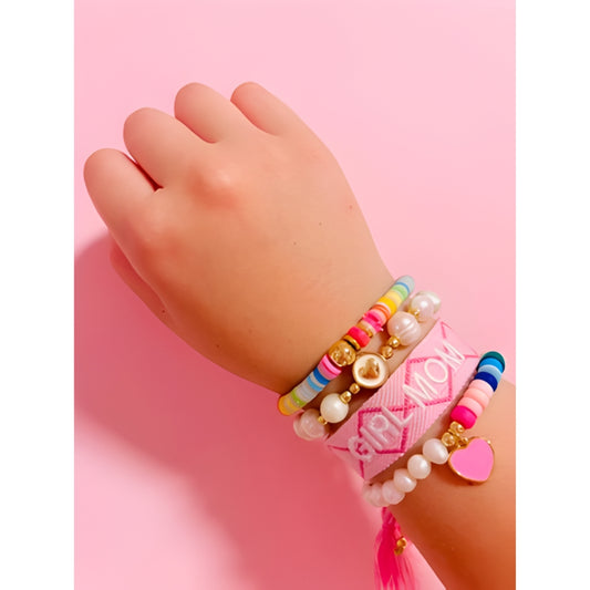 Girl Mom, Kaylee, Alison in Heart & Amelia in Pink Bracelet Bundle | Adjustable Woven & Gold Filled Jewelry Set