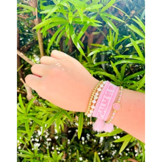 Psalm 91 Woven, Kylie, Adina & Quinn in Pink Bracelet Bundle | Adjustable Faith & Gold Filled Jewelry Set