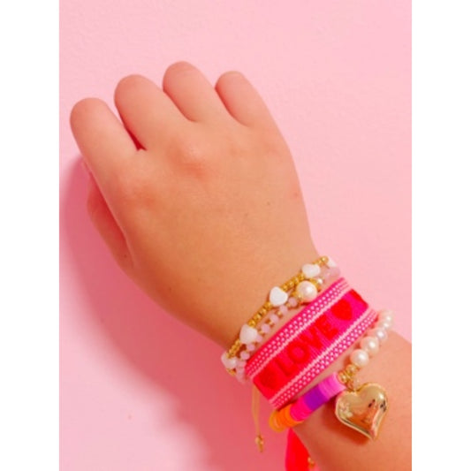 Love, Callie, Jade in Pink & Arialena Bracelet Bundle | Neon Woven, Gold Filled & Freshwater Pearl Adjustable Jewelry Set