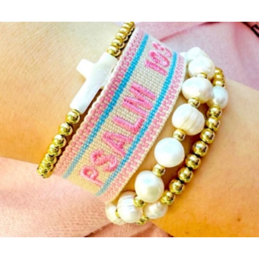 Psalm 103 Woven, Kirsten, Beverly & Shiloh Bracelet Bundle | Adjustable Woven, Gold Filled & Freshwater Pearl Jewelry Set