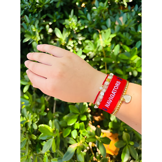 Navigators, Angela Flower & Martha Bracelet Bundle | Red Woven, Gold Filled & Mother of Pearl Adjustable Jewelry Set