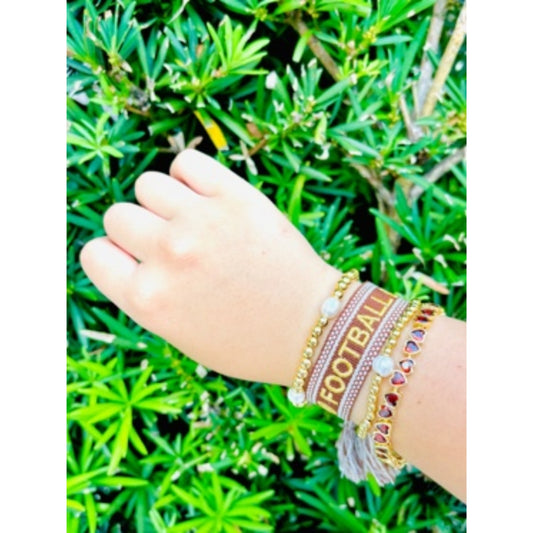 Football, Shiloh, Tania & Candice Red Bracelet Bundle | Adjustable Woven, Gold Filled Pearl & CZ Heart Jewelry Set