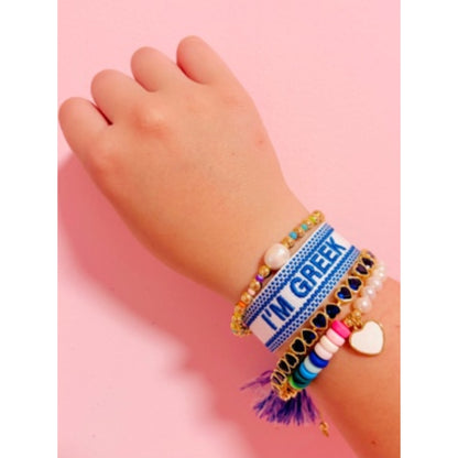 I’m Greek, Kennedy, Candice Blue & Amelia White Bracelet Bundle | Adjustable Woven, Gold Filled & Pearl Jewelry Set