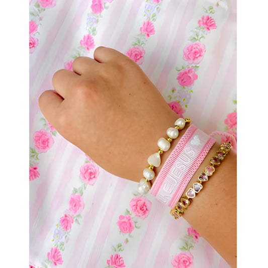 Love Like Jesus, Vivianna Heart & Candice Pink Bracelet Bundle | Woven Adjustable, 18K Gold Filled & Tennis Bracelet Set
