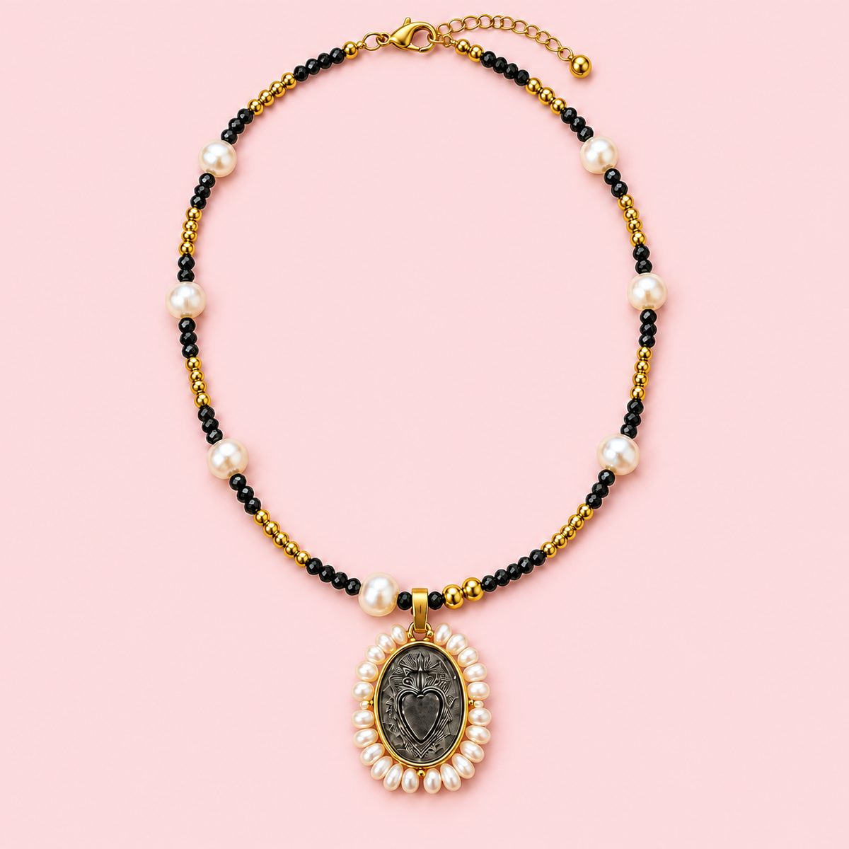 Sacred Heart of Jesus Freshwater Pearl Necklace