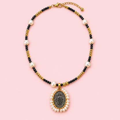 Sacred Heart of Jesus Freshwater Pearl Necklace
