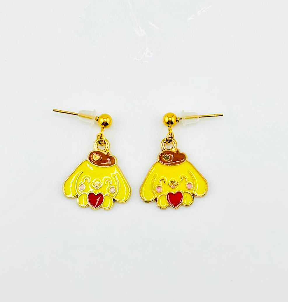 pompurin sanrio stainless steel dangle earrings