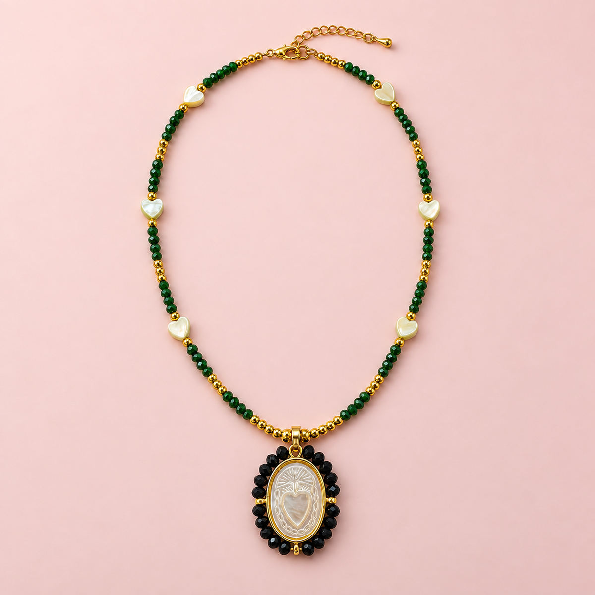 Sacred Heart Emerald & Mother-of-Pearl Necklace
