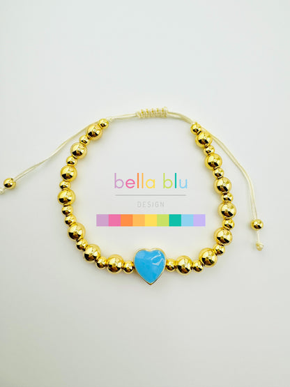 Samantha 18k gold filled bracelet with a blue enamel heart