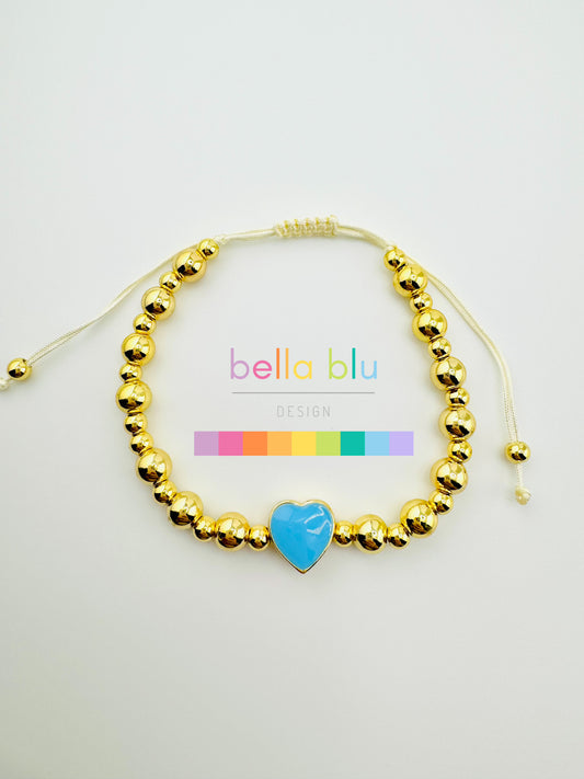 Hadley 18k gold filled bracelet with a blue enamel heart