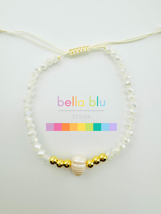 Josie white iridescent beads in 18k gold filled and fresh water pearl bracelet