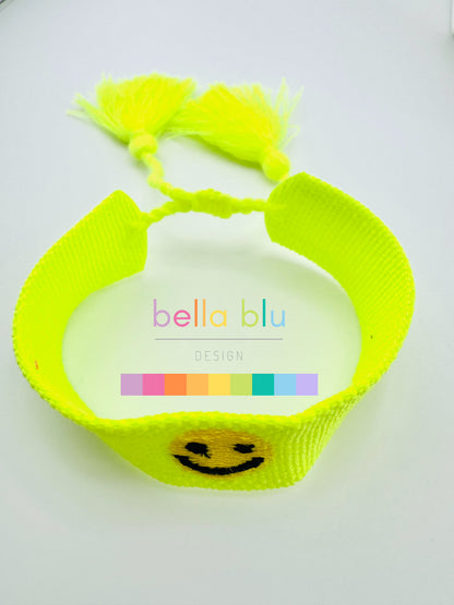 Millie woven neon yellow bracelet in happy face