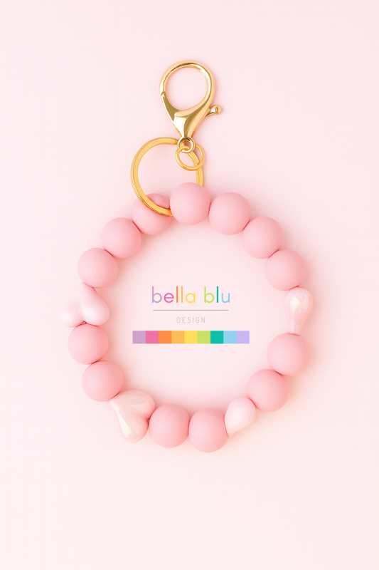 Pink heart wristlet keychain