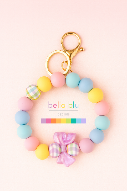 Pastel color wristlet keychain with Bow