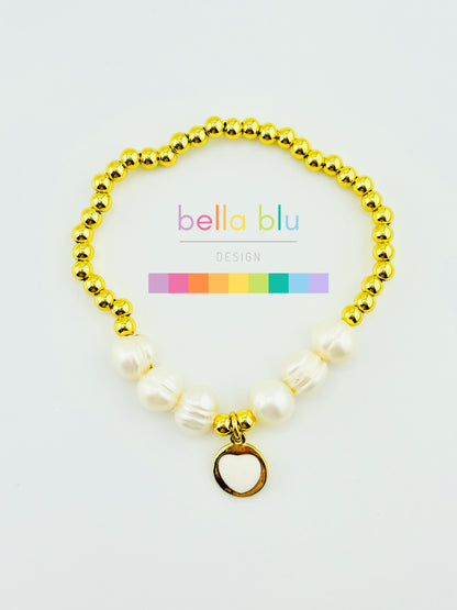 Theodora 18k gold filled elastic bracelet with fresh water pearls