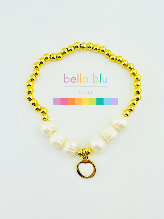 Theodora 18k gold filled elastic bracelet with fresh water pearls