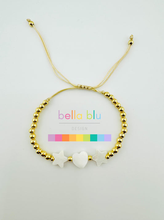 Luna gold filled with mother of pearl heart and star bracelet