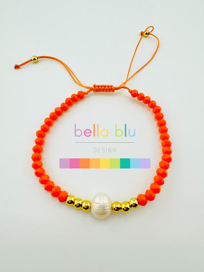 Eden orange beaded gold filled bracelet with fresh water pearl