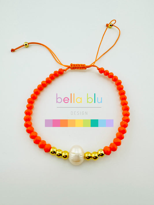 Eden orange beaded gold filled bracelet with fresh water pearl