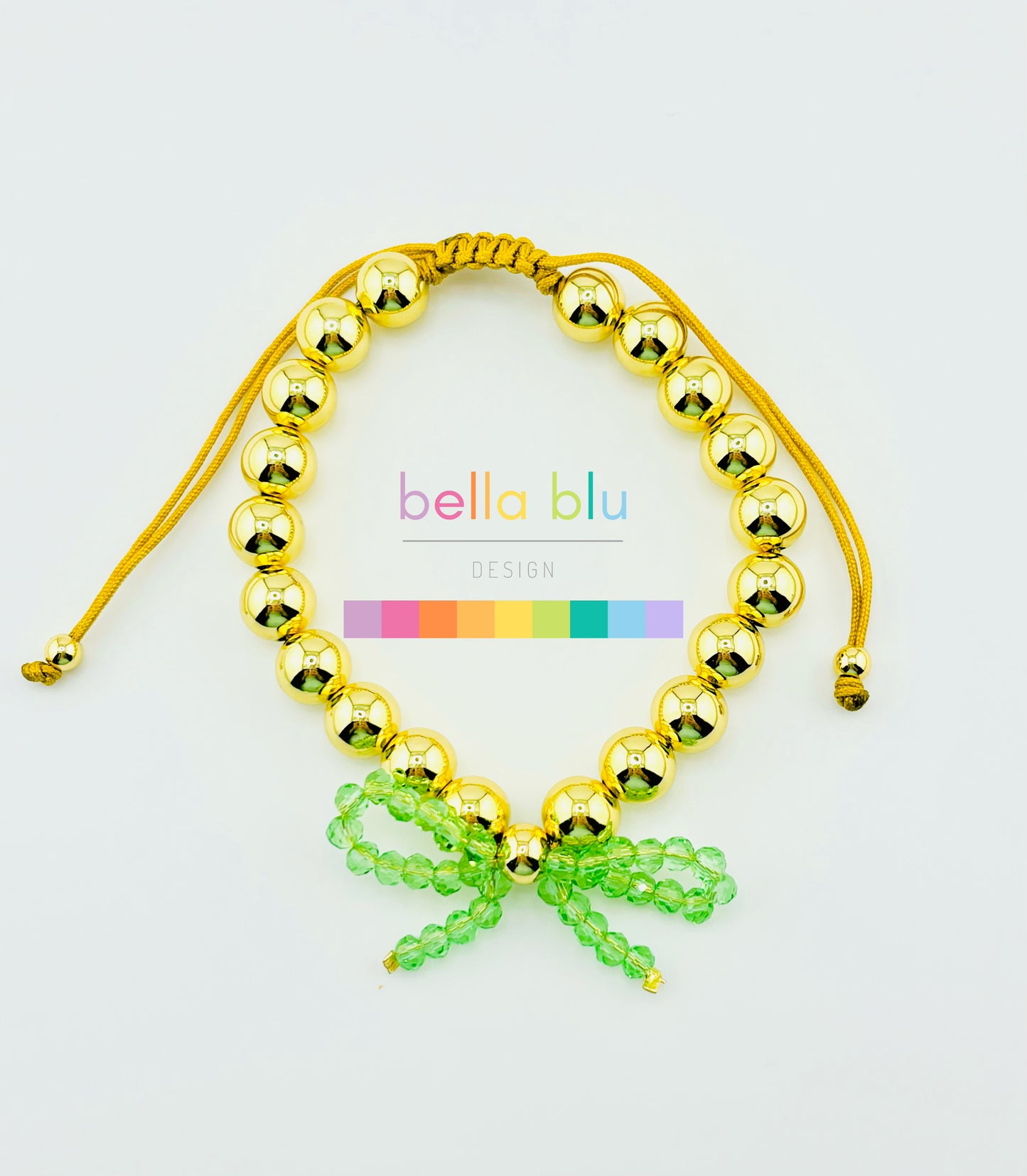 Dallas adjustable bracelet in gold filled and coquette green bow