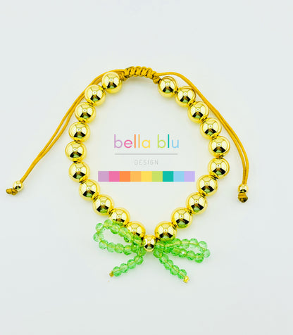 Dallas adjustable bracelet in gold filled and coquette green bow