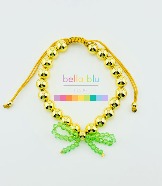 Dallas adjustable bracelet in gold filled and coquette green bow