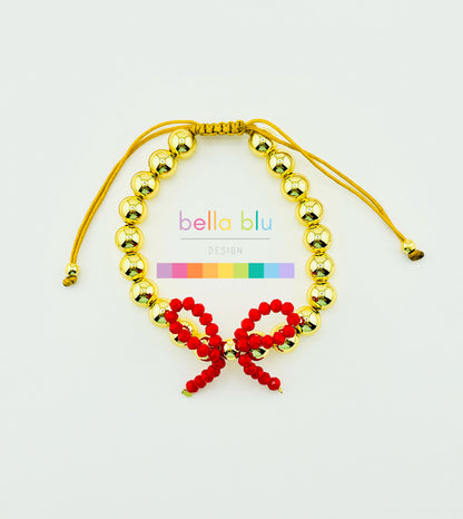 Dallas adjustable bracelet in gold filled and coquette red bow